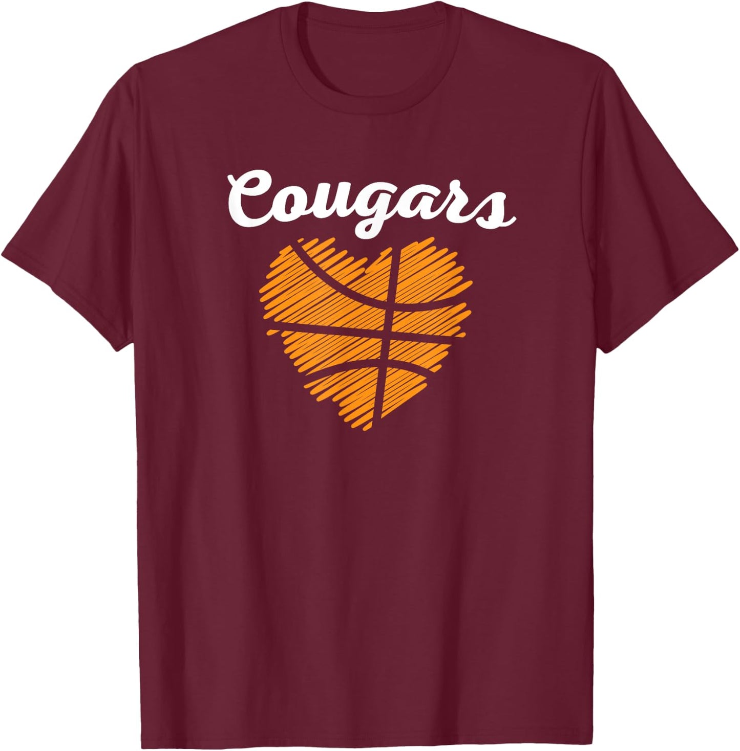 Varsity Blues & Gold Cougars Heart Basketball - -Kids, Black, Small T-Shirt - T-Shirt | Maroon