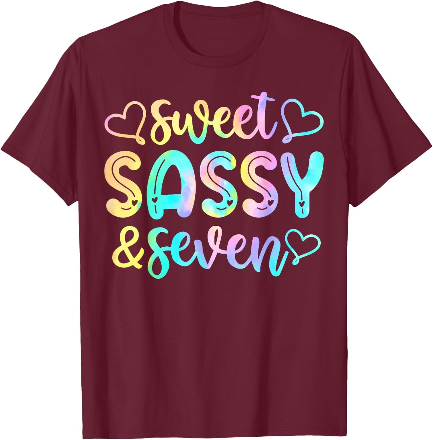 7th Birthday Girl Sweet Sassy And Seven 7 Years Old Girls T-Shirt - T-Shirt | Maroon