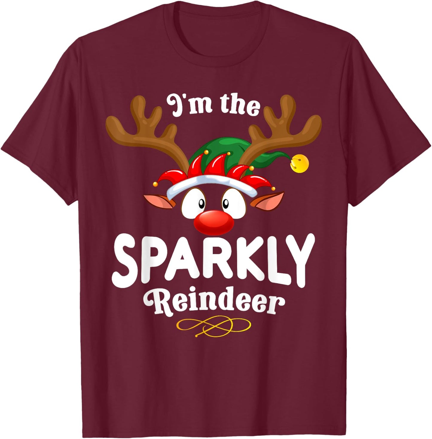 Christmas PJS Sparkly XMas Reindeer Matching T-Shirt - T-Shirt | Maroon