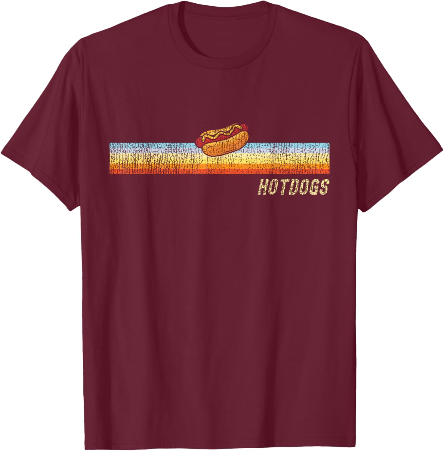 Hot Dog Adult Retro Vintage Hot Dog T-Shirt - T-Shirt | Maroon
