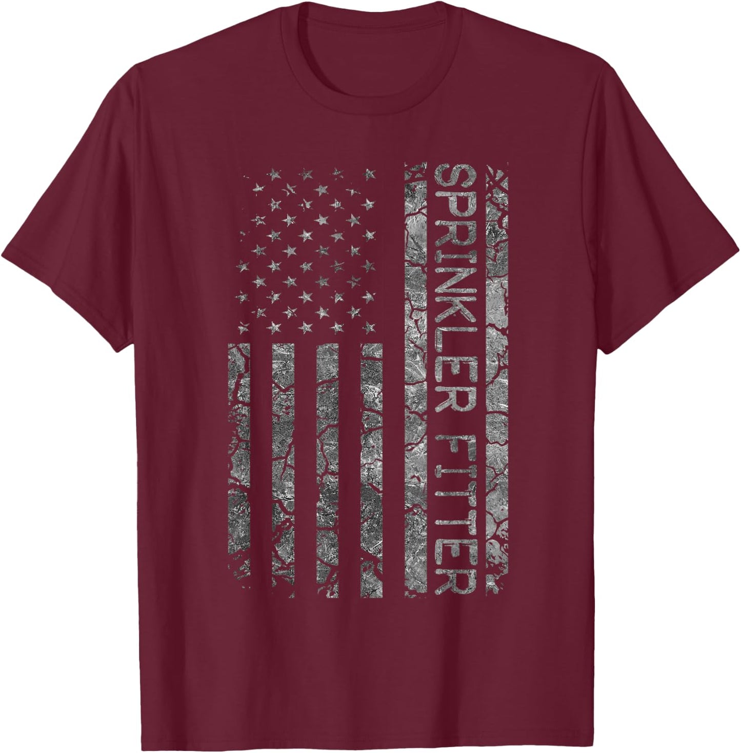 Funny Job Title Worker American Flag Sprinkler Fitter Men T-Shirt - T-Shirt | Maroon