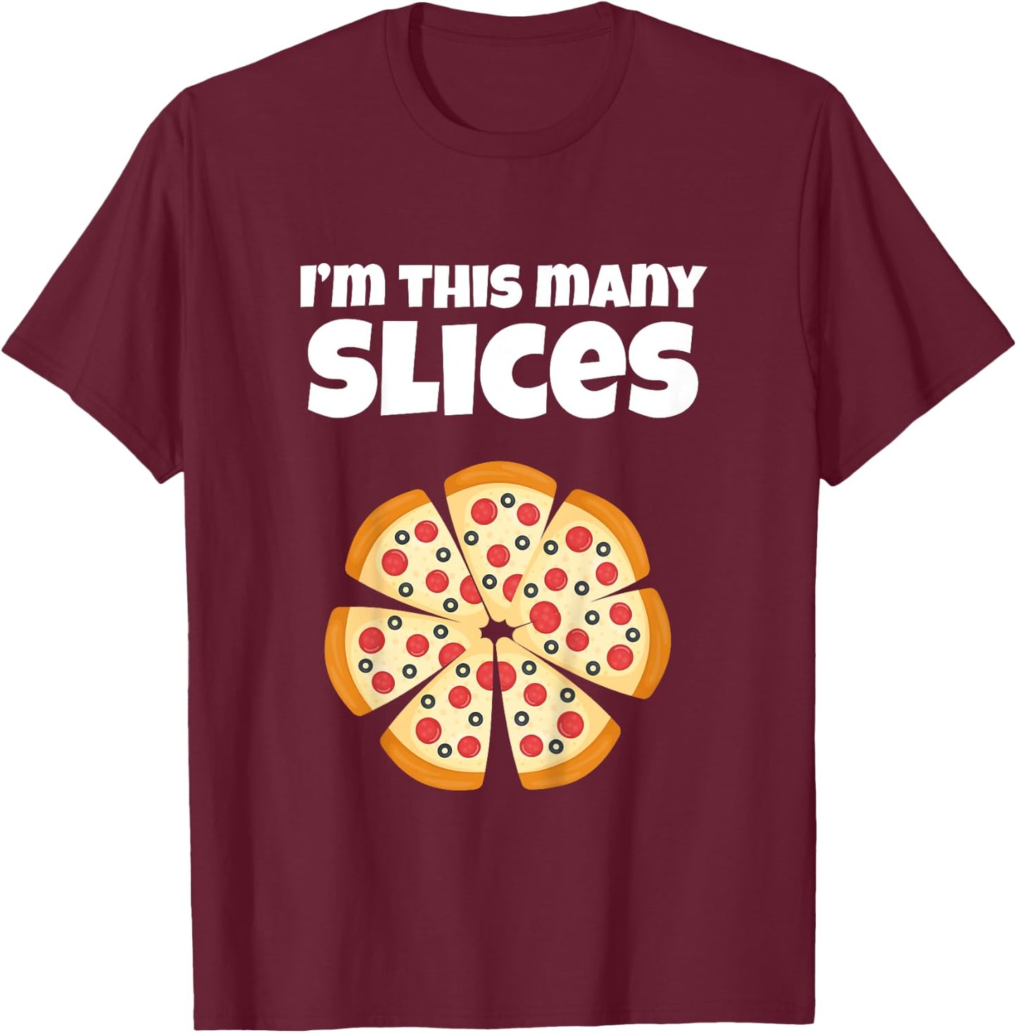 Cute Pizza 7th Birthday I'm This Many Slices 7-Year-Old T-Shirt - T-Shirt | Maroon