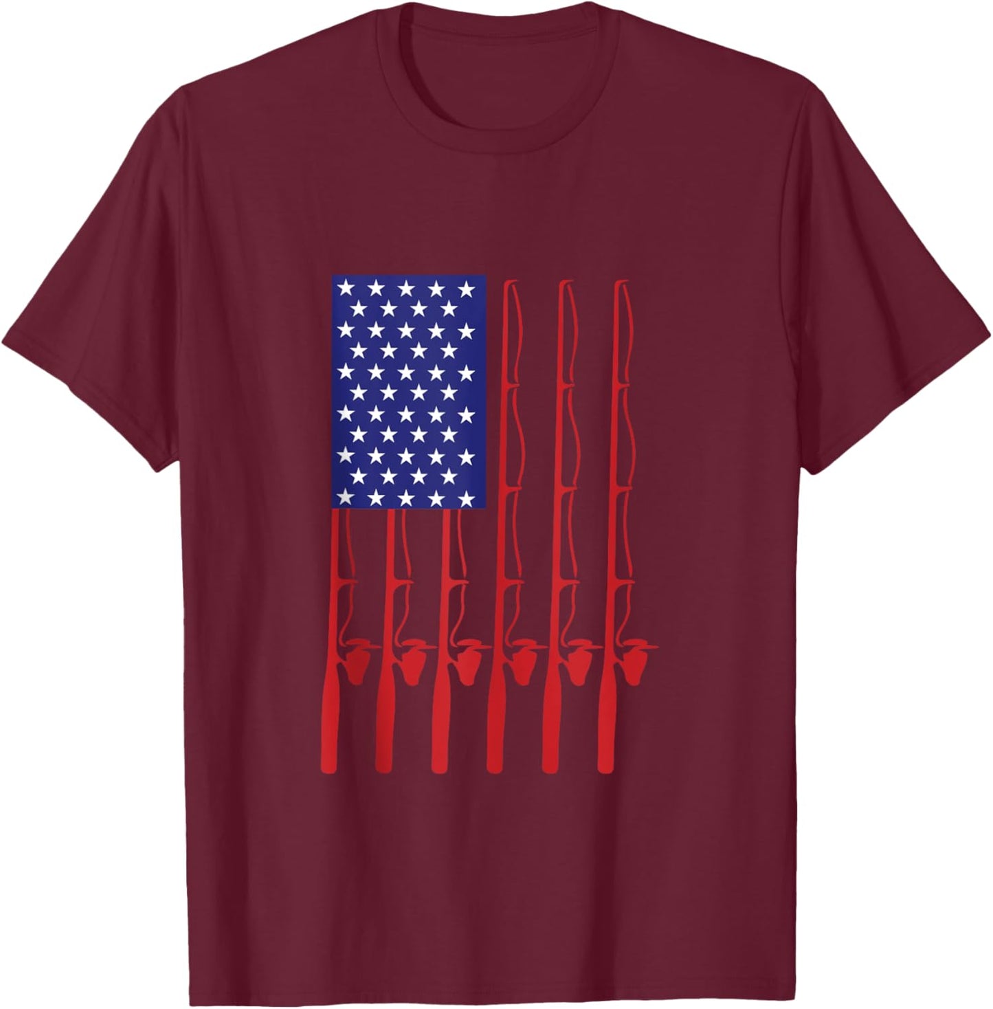 4th of July Shirt Patriotic American Flag Design Fishing T-Shirt - T-Shirt | Maroon