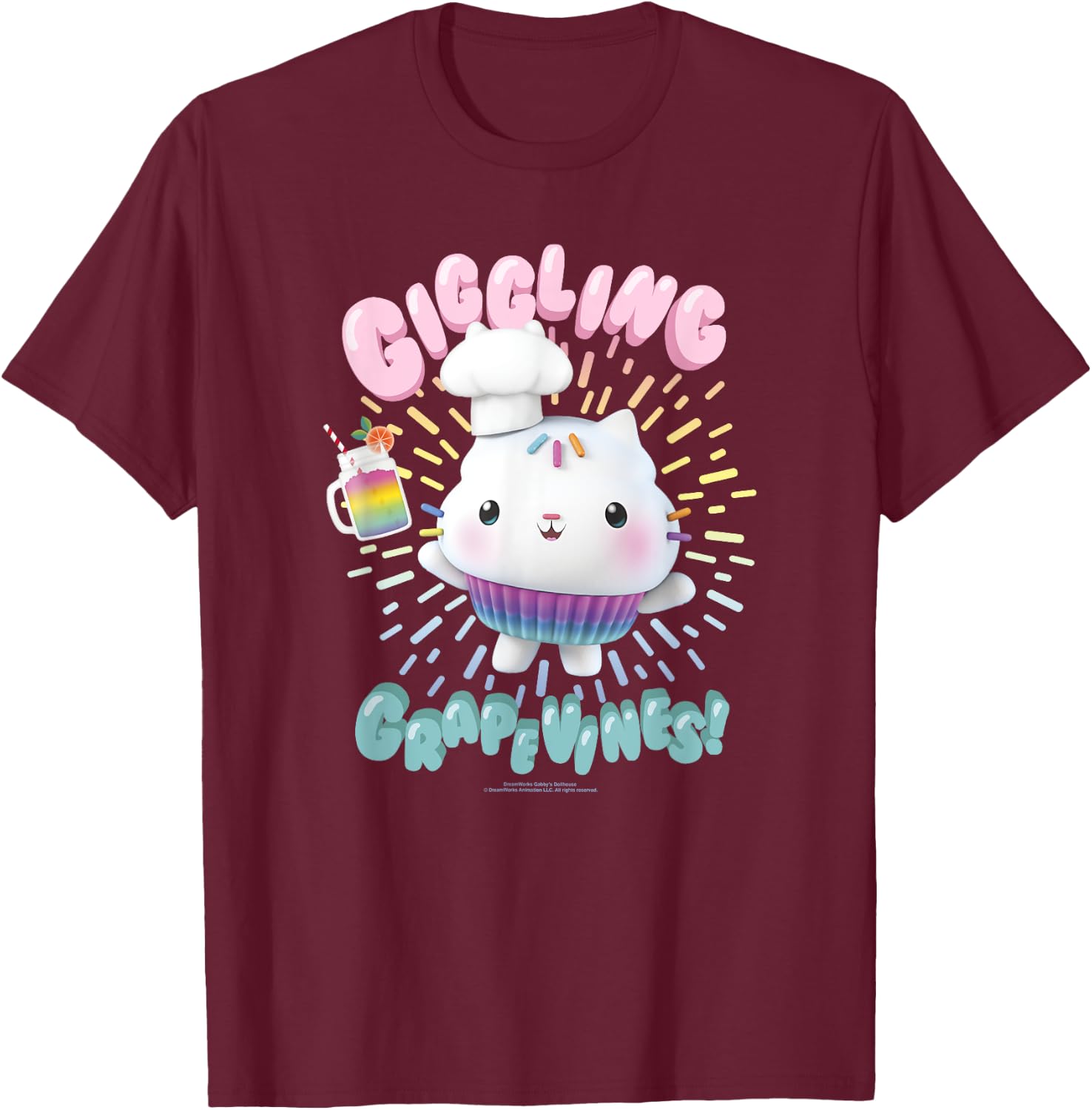 Gabby's Dollhouse Cakey Cat Giggling Grapevines T-Shirt - T-Shirt | Maroon
