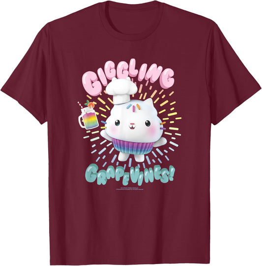 Gabby's Dollhouse Cakey Cat Giggling Grapevines T-Shirt - T-Shirt | Maroon