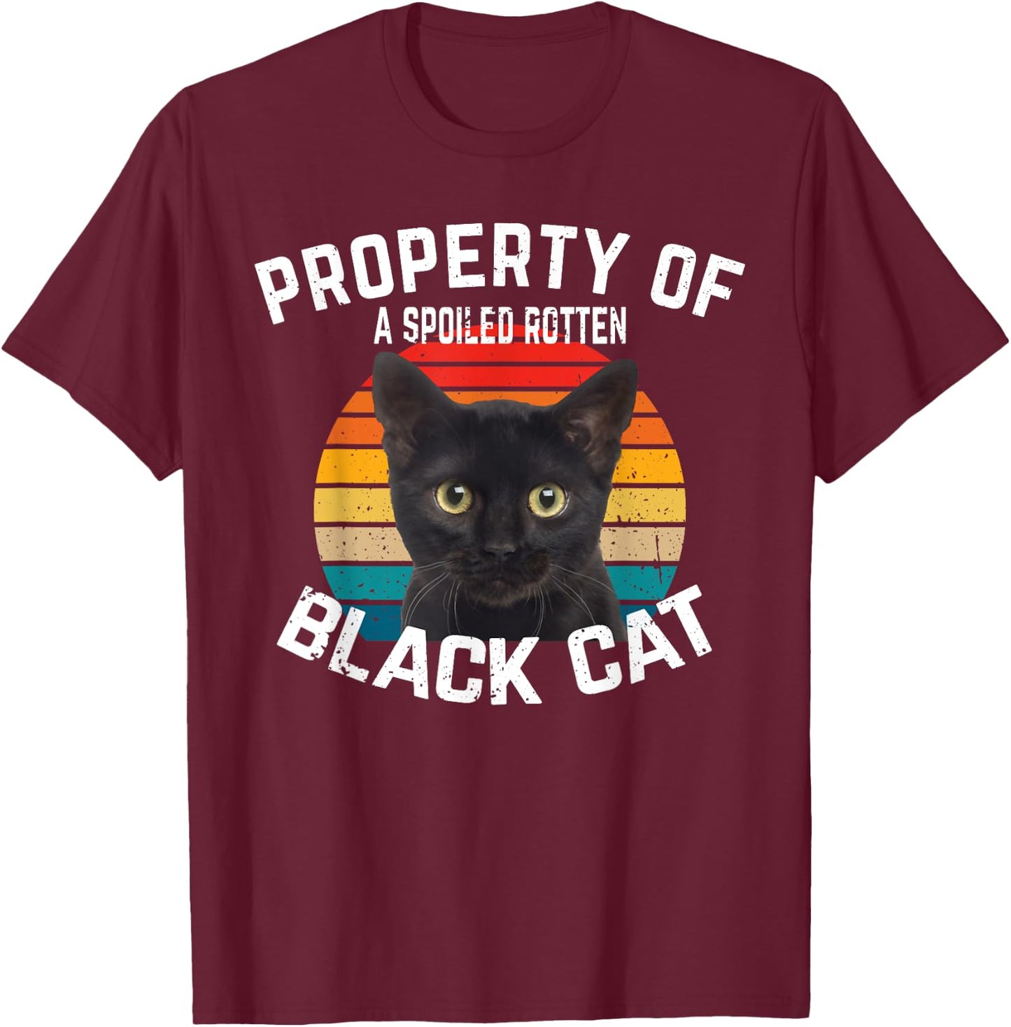 Cat Black Vintage Eighties Style Retro Property Cat T-Shirt - T-Shirt | Maroon