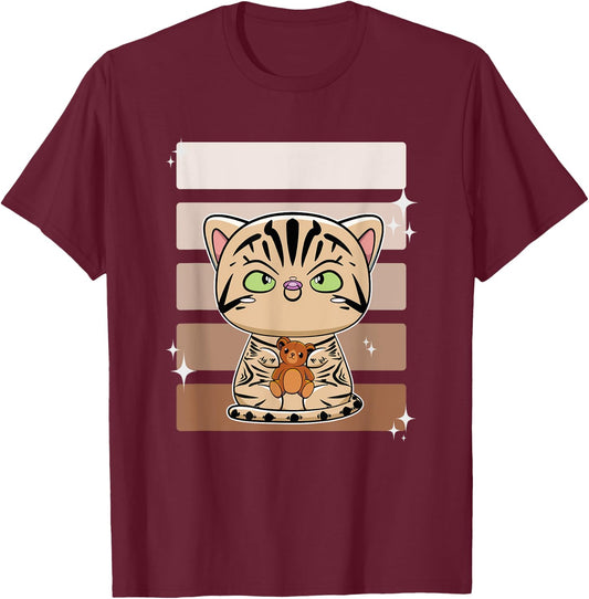 American Shorthair Anime Bear Toy T-Shirt - T-Shirt | Maroon