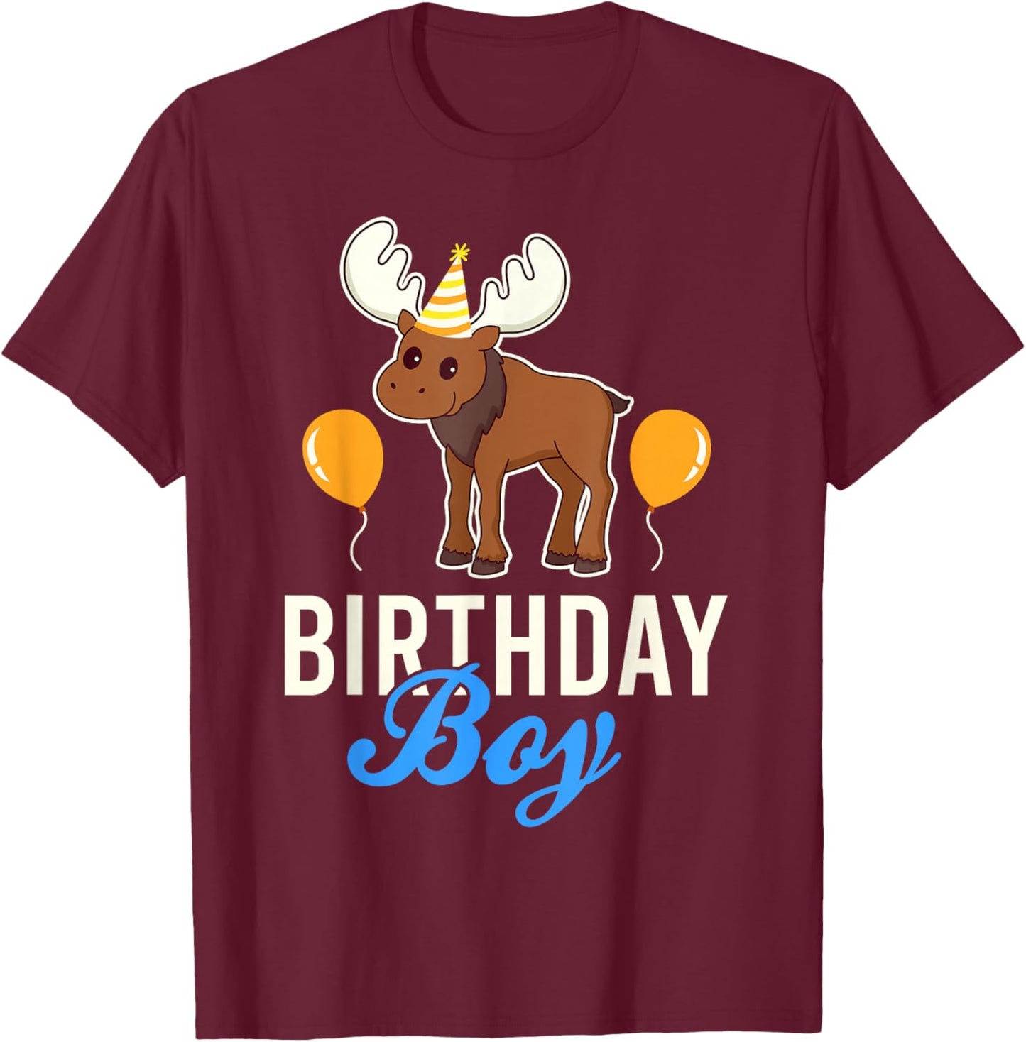 Cute Moose Birthday Boy Kawaii T-Shirt - T-Shirt | Maroon