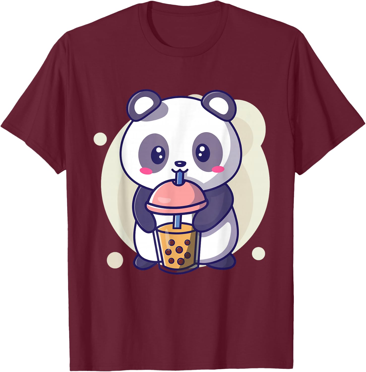 Cute Kawaii Panda Drinks Boba Bubble Tea Kawaii Aesthetic T-Shirt - T-Shirt | Maroon