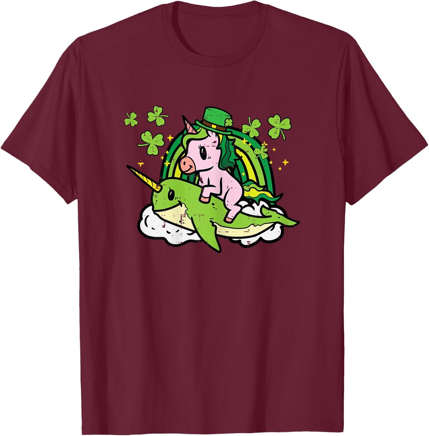St Patricks Day Unicorn On Narwhal Irish Girls Kids Toddlers T-Shirt - T-Shirt | Maroon