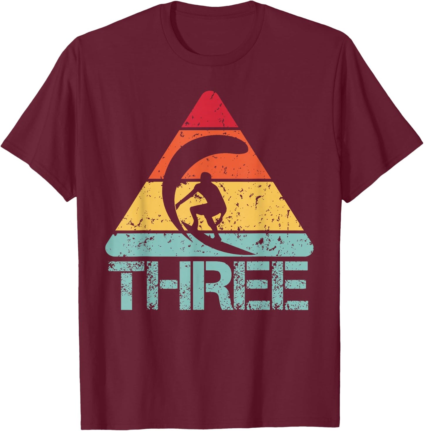Three Birthday Surfer 3rd 3 Year Old Surfing Birthday T-Shirt - T-Shirt | Maroon