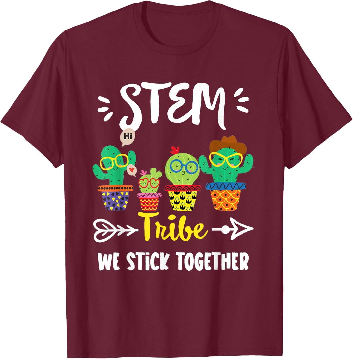 STEM Tribe, Funny School Cactus Crew STEM Teacher Squad T-Shirt - T-Shirt | Maroon