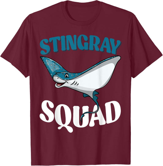 Stingray Squad Sea Ocean Nature Funny Animal Underwater T-Shirt - T-Shirt | Maroon