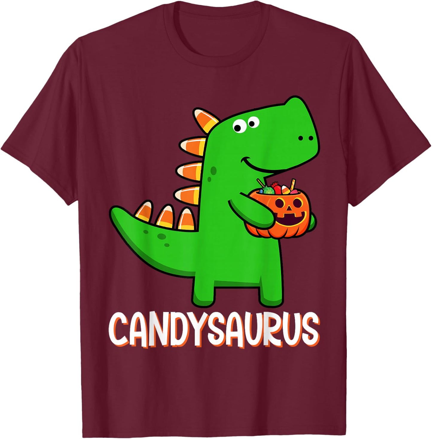 T-Rex Candysaurus Candy Corn Dinosaur Halloween Toddler Kid T-Shirt - T-Shirt | Maroon