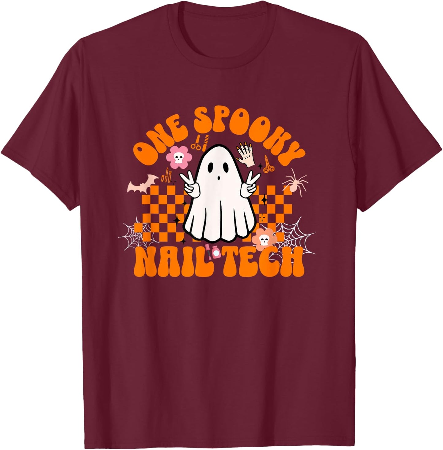 One Spooky Nail Tech Halloween for Nail Technicians Artists T-Shirt - T-Shirt | Maroon