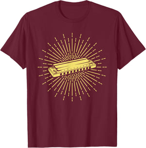 Vintage Harmonica Player Harmonicist French Harp Player T-Shirt - T-Shirt | Maroon