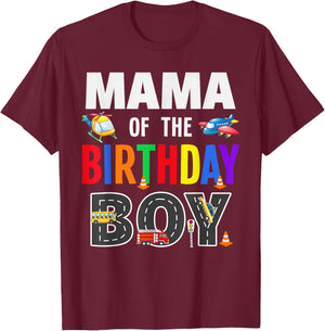 Mama Of The Birthday Boy Transportation Family Matching T-Shirt - T-Shirt | Maroon