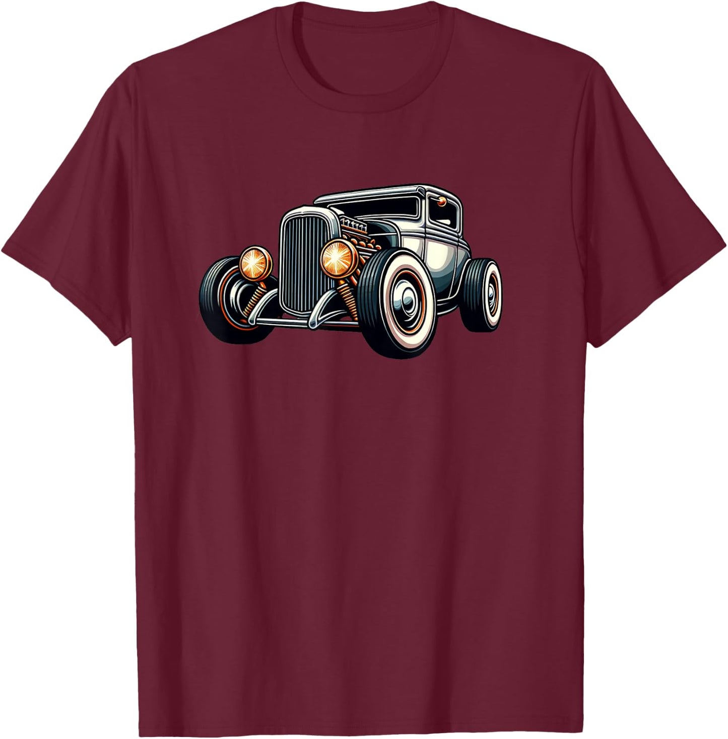 Classic Hot Rod Retro Vintage Custom Hotrod Car Illustration T-Shirt - T-Shirt | Maroon