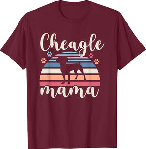 Retro Vintage Cheagle Mama Dog Mom Lover Chihuahua Beagle T-Shirt - T-Shirt | Maroon