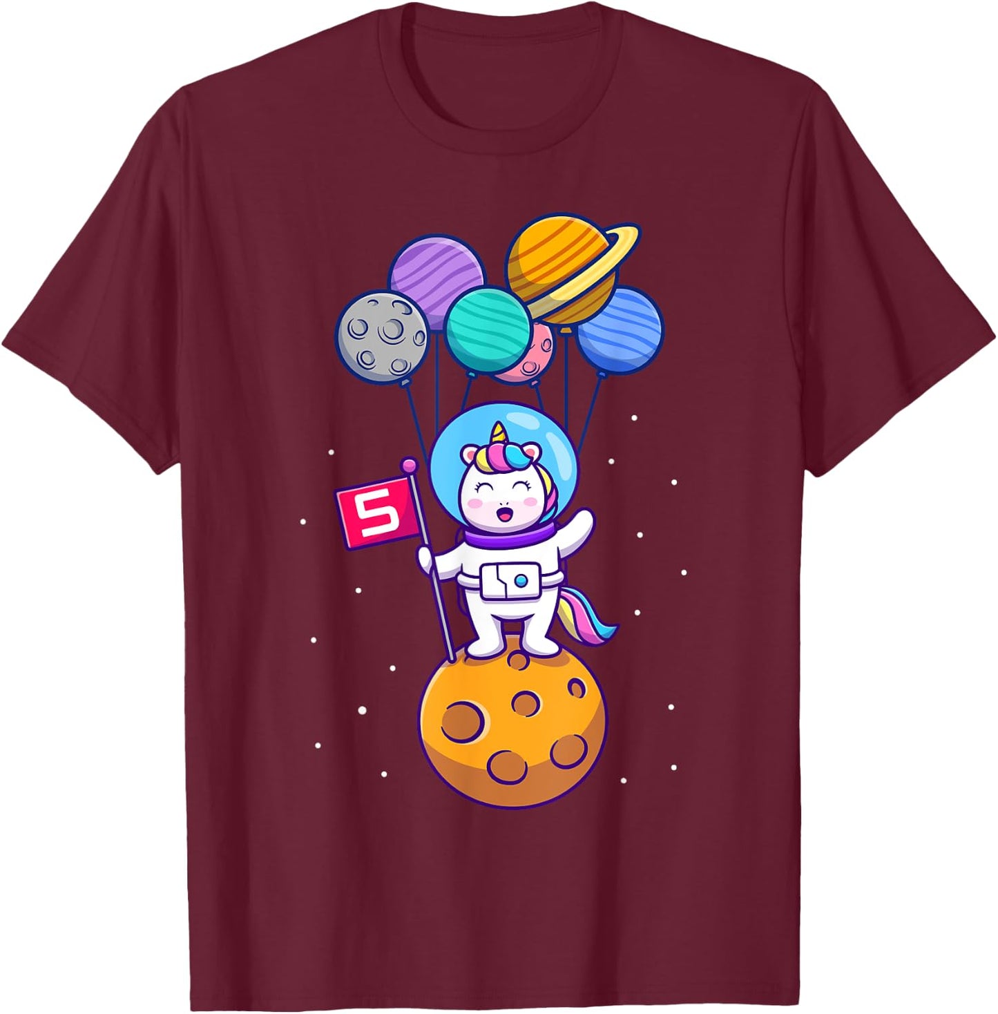 This Little Unicorn Astronaut is 5 for Birthday Girls T-Shirt - T-Shirt | Maroon