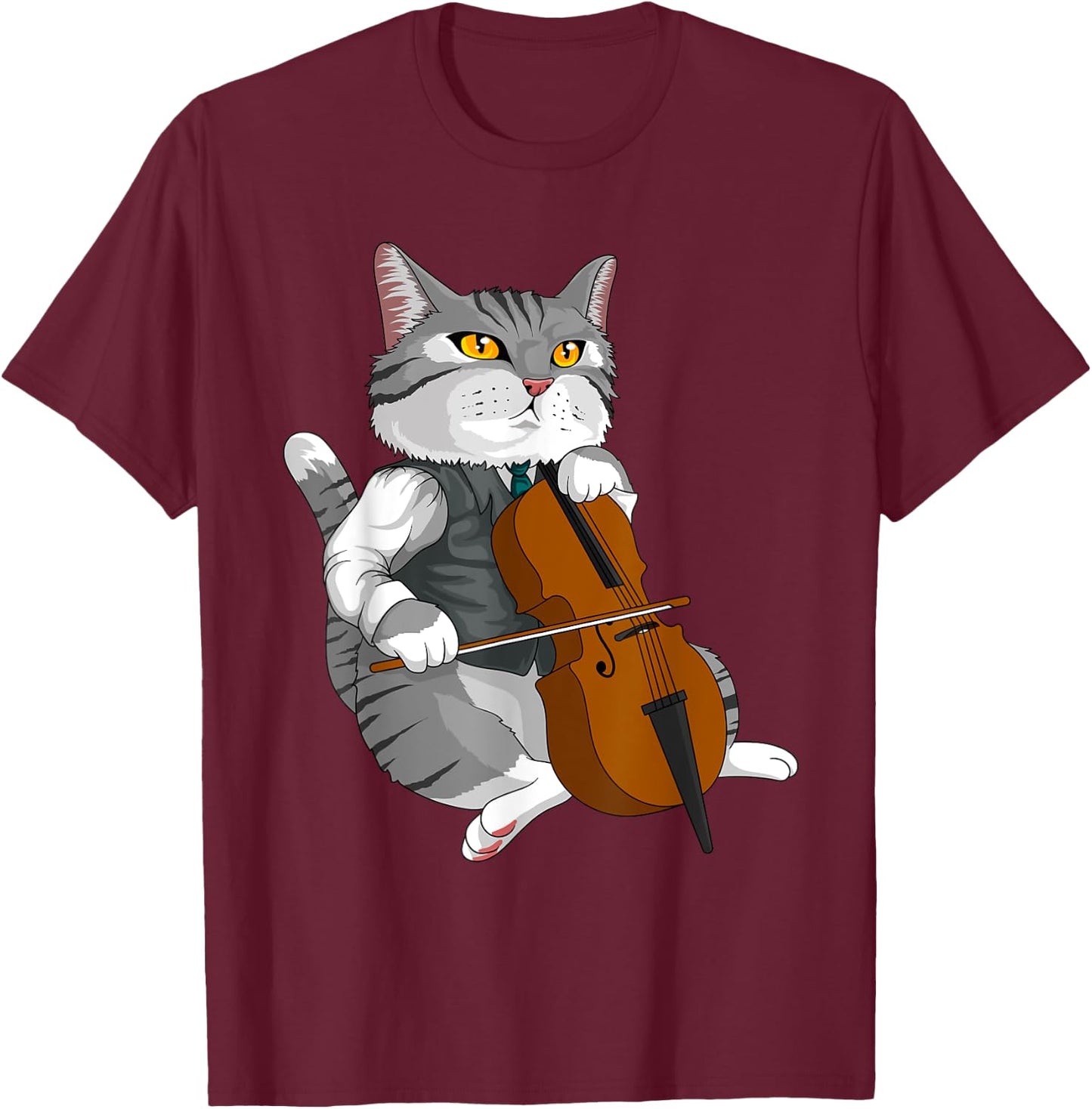Cat Playing Cello Violin musical instrument T-Shirt - T-Shirt | Maroon
