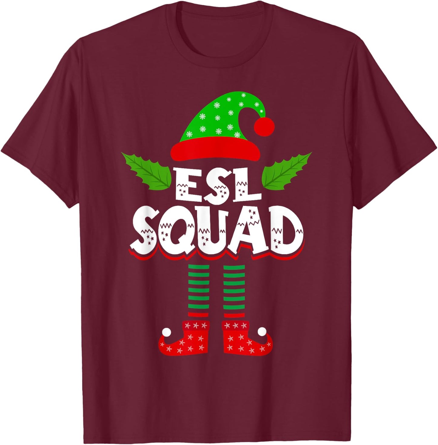 ESL ESOL Teacher Elf Team Group Christmas Matching T-Shirt - T-Shirt | Maroon