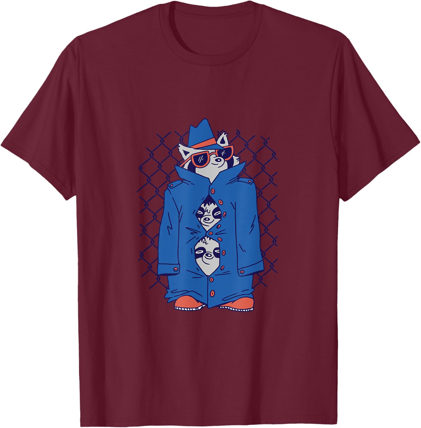 Raccoons in Trench Coats Cute and Funn for Raccoon Lovers T-Shirt - T-Shirt | Maroon