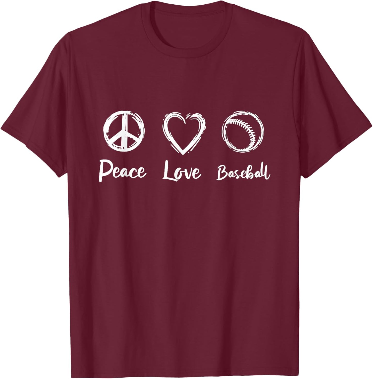 Peace Love Baseball Love Baseball Fan T-Shirt - T-Shirt | Maroon