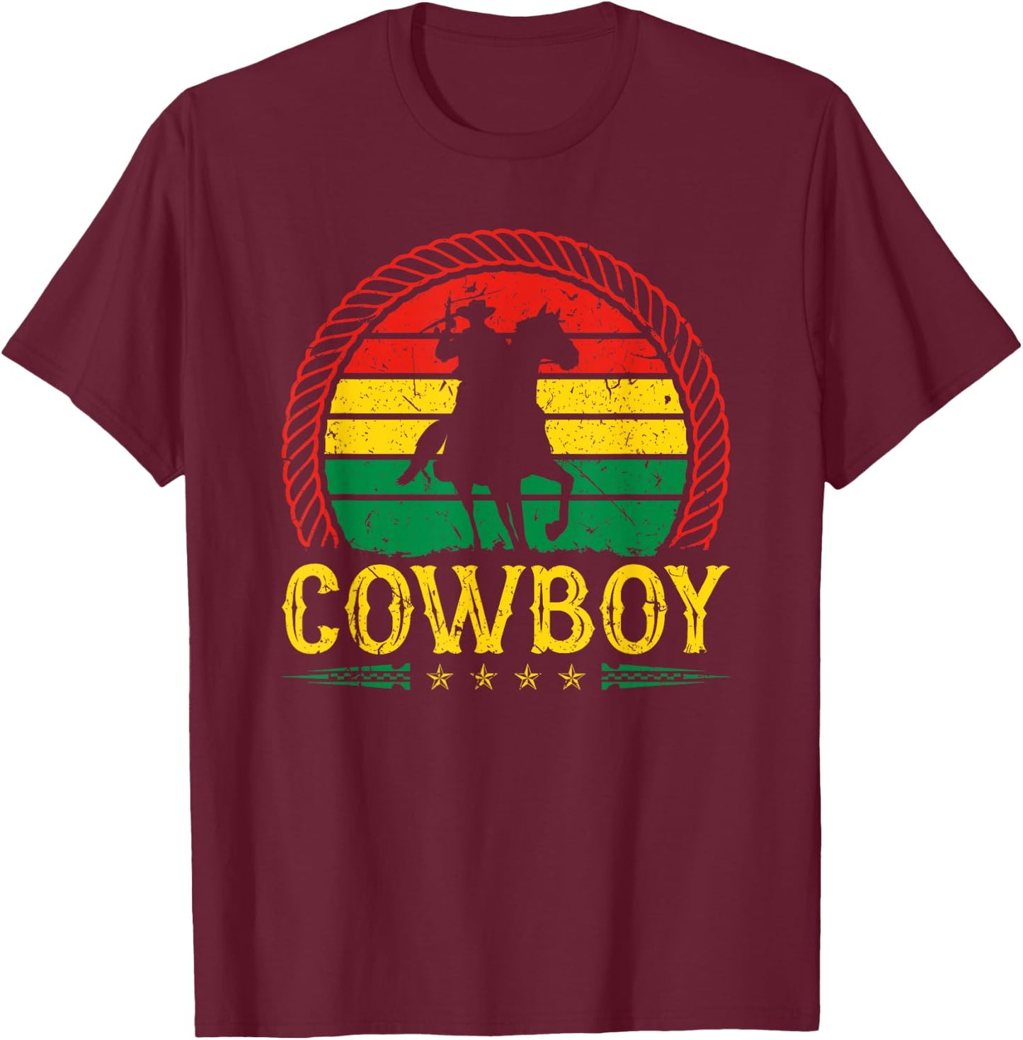 African American Countryboy Retro Sunset Cowboy Graphic T-Shirt - T-Shirt | Maroon