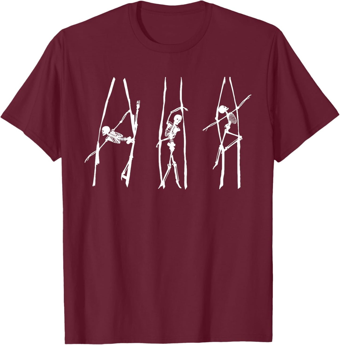 Aerial Silk Aerialist Acrobatics White Skeletons T-Shirt - T-Shirt | Maroon