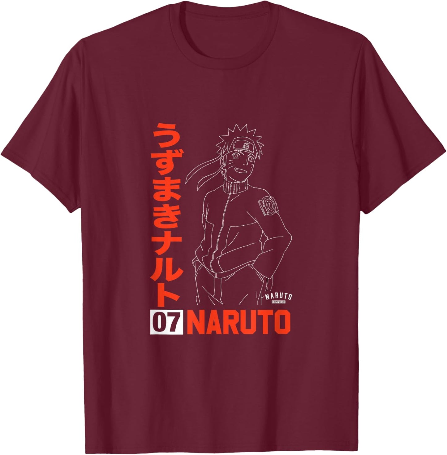Naruto Naruto Shippuden Uzumaki Line Art - -Adult, Black, Small, Short Sleeve, , Anime T-Shirt - T-Shirt | Maroon