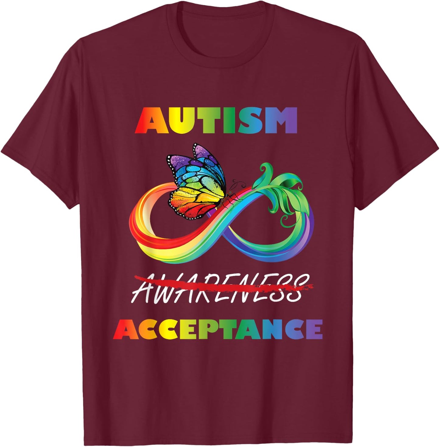 Autism - Red Instead Infinity - Acceptance Butterfly T-Shirt - T-Shirt | Maroon