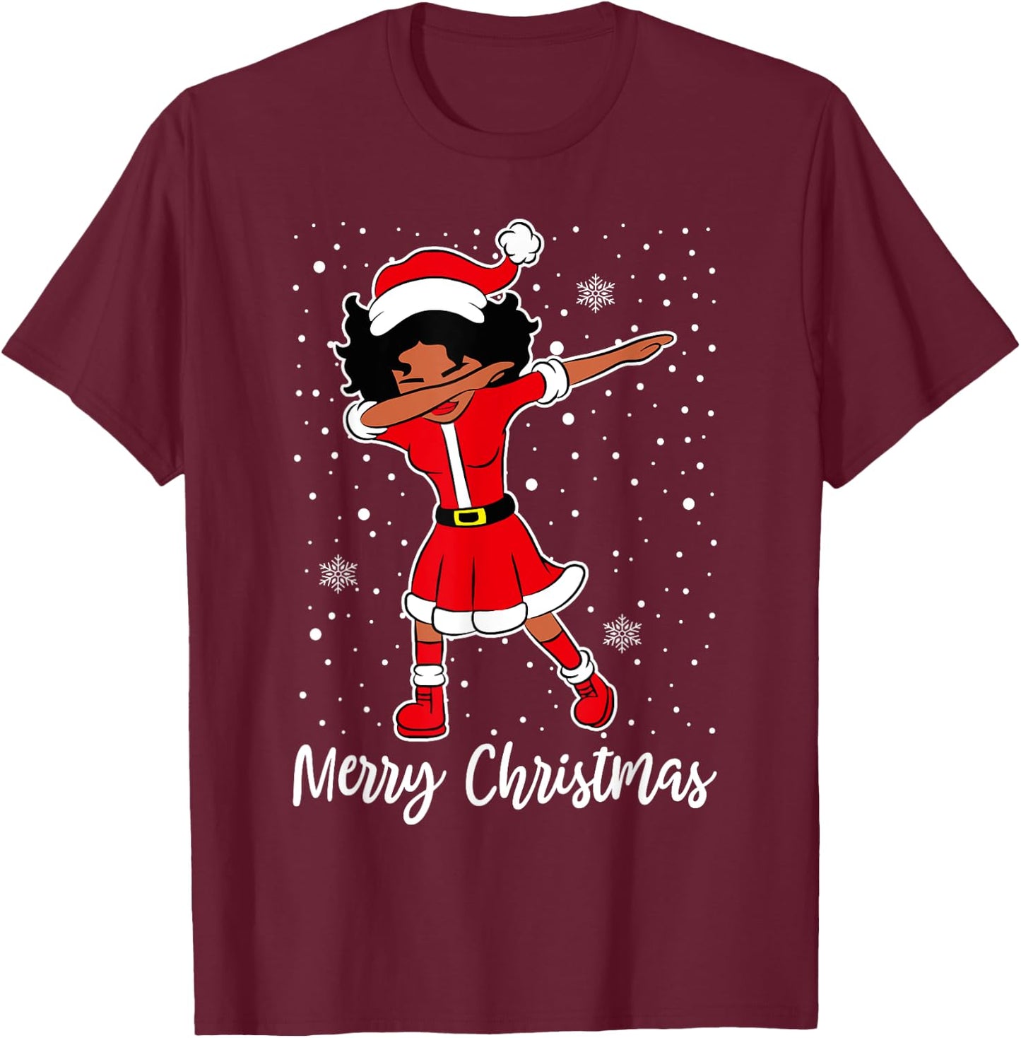 Dabbing Santa Black African American Girl Christmas Pajama T-Shirt - T-Shirt | Maroon