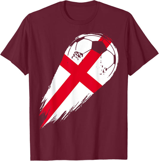 Soccer and Football with Flag of England T-Shirt - T-Shirt | Maroon