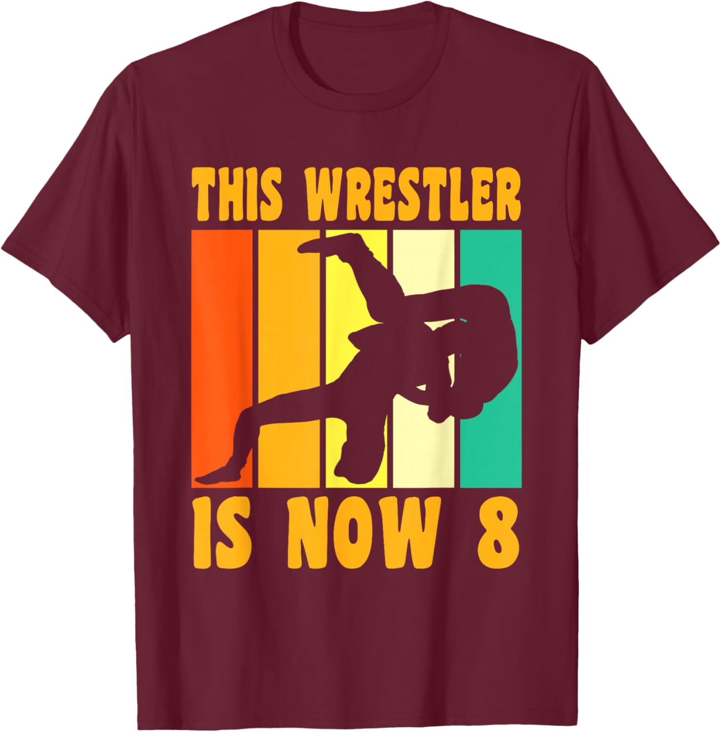 Happy 8 Birthday 8 Year Old Vintage Wrestling 8 Birthday T-Shirt - T-Shirt | Maroon