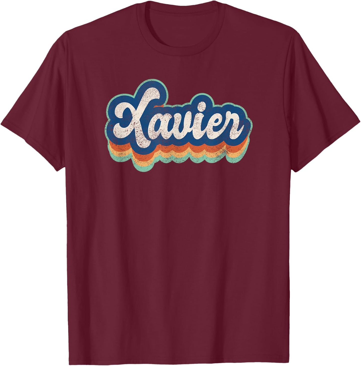 Xavier First Name Boy Vintage Style 70s 80s Personalized T-Shirt - T-Shirt | Maroon