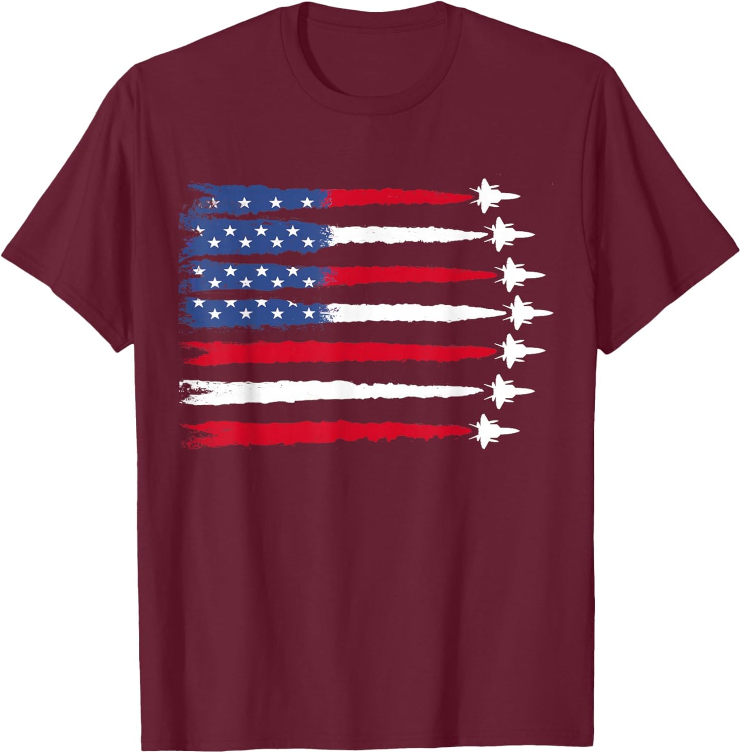 Patriotic Red White Blue USA Flag Fighter Jets 4th of July T-Shirt - T-Shirt | Maroon