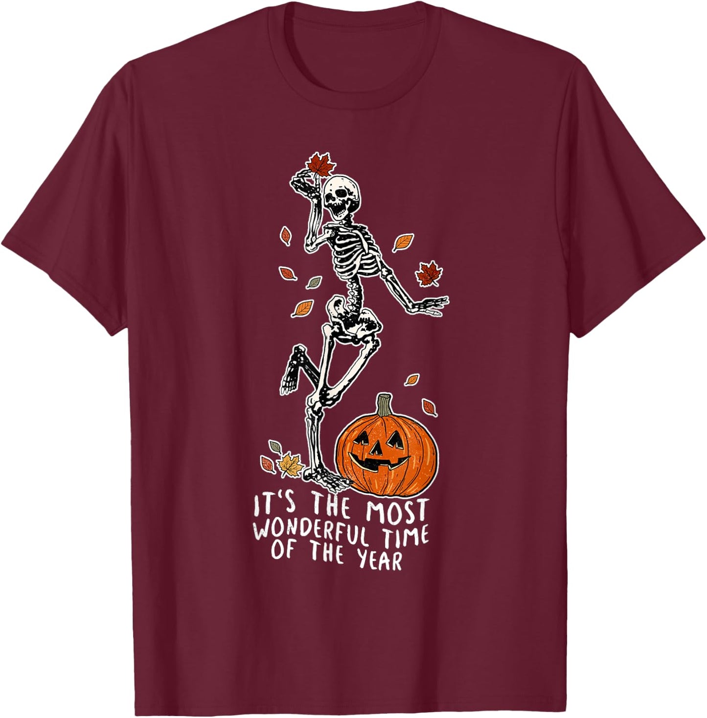The Most Wonderful Time of Year Halloween Dancing Skeleton T-Shirt - T-Shirt | Maroon