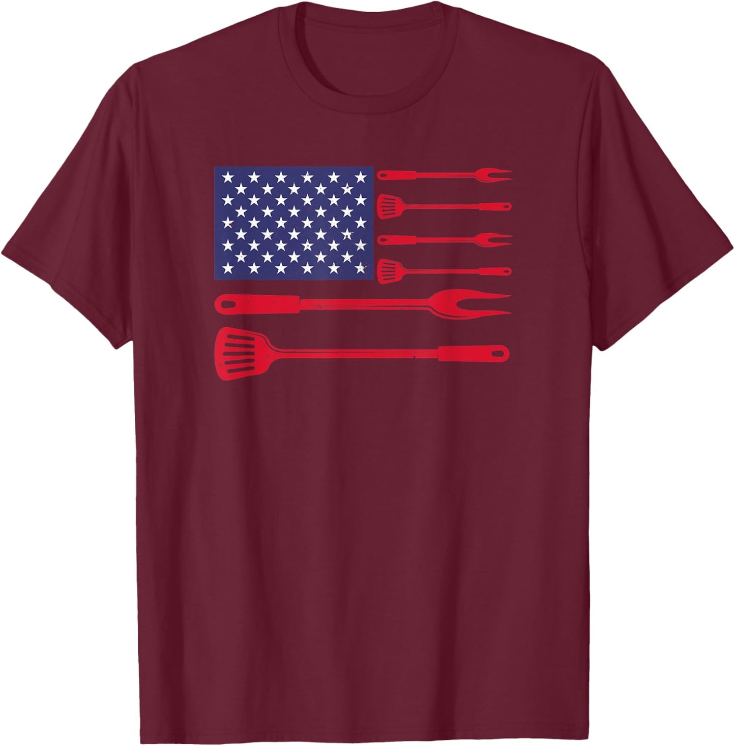 4th of July BBQ Grilling Utensil USA Patriotic American Flag Women Men T-Shirt - T-Shirt | Maroon