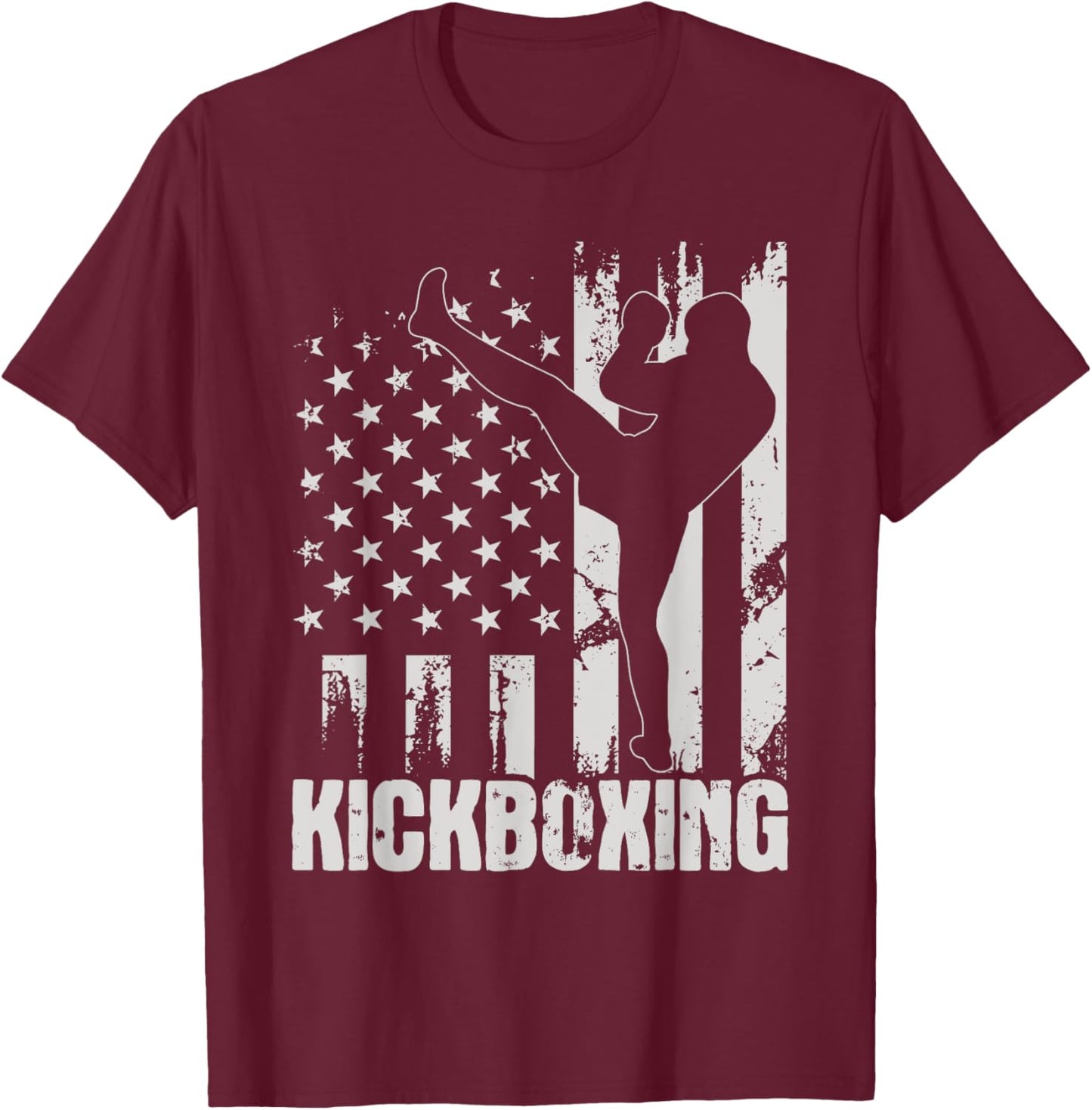 Kickboxing - USA American Flag Kickboxer Combat Self Defense Women Kids Men T-Shirt - T-Shirt | Maroon