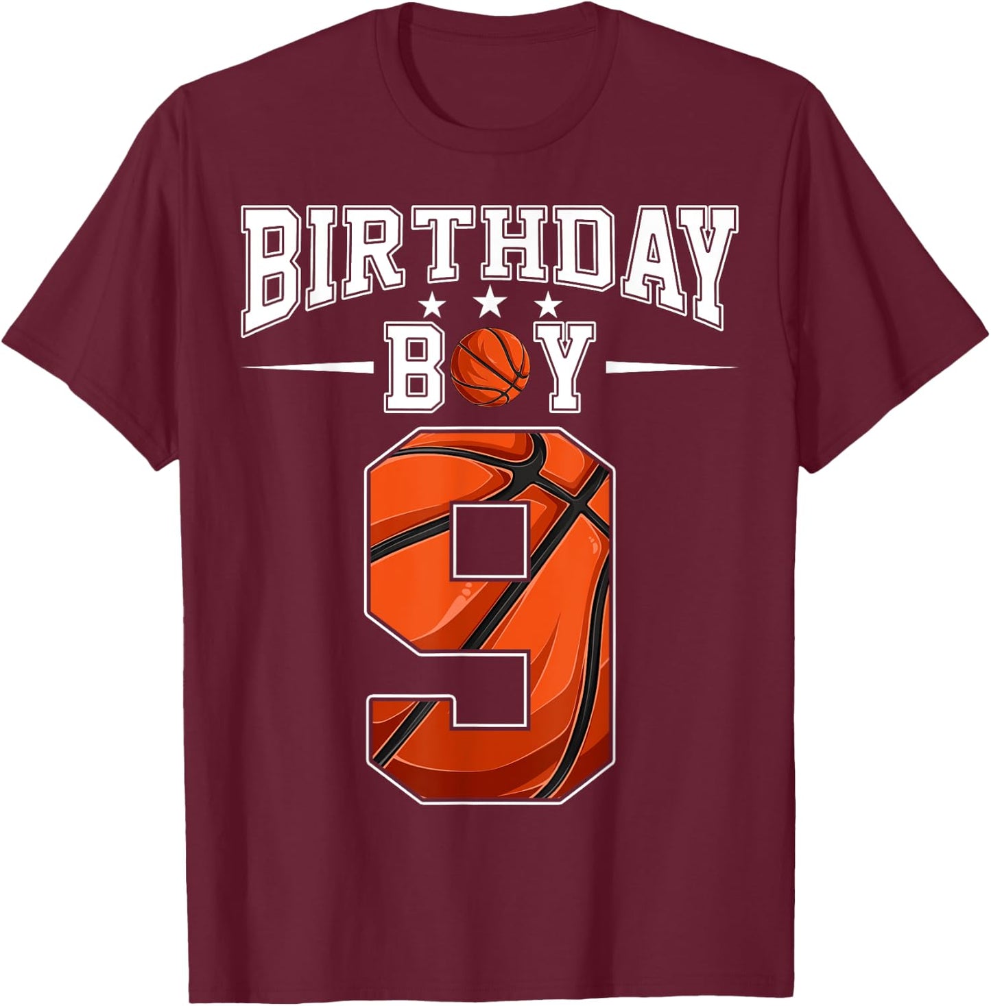 9th Birthday Boy Nine 9 Years Old Basketball Players Team T-Shirt - T-Shirt | Maroon