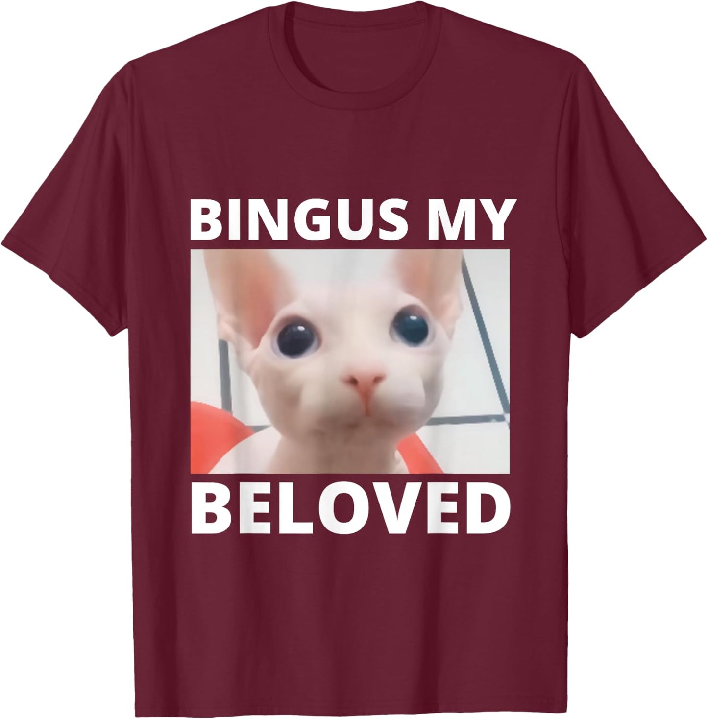 Funny Bingus My Beloved Hairless Sphinx Cat Bingus Cat Meme Men Women Girls Kids T-Shirt - T-Shirt | Maroon
