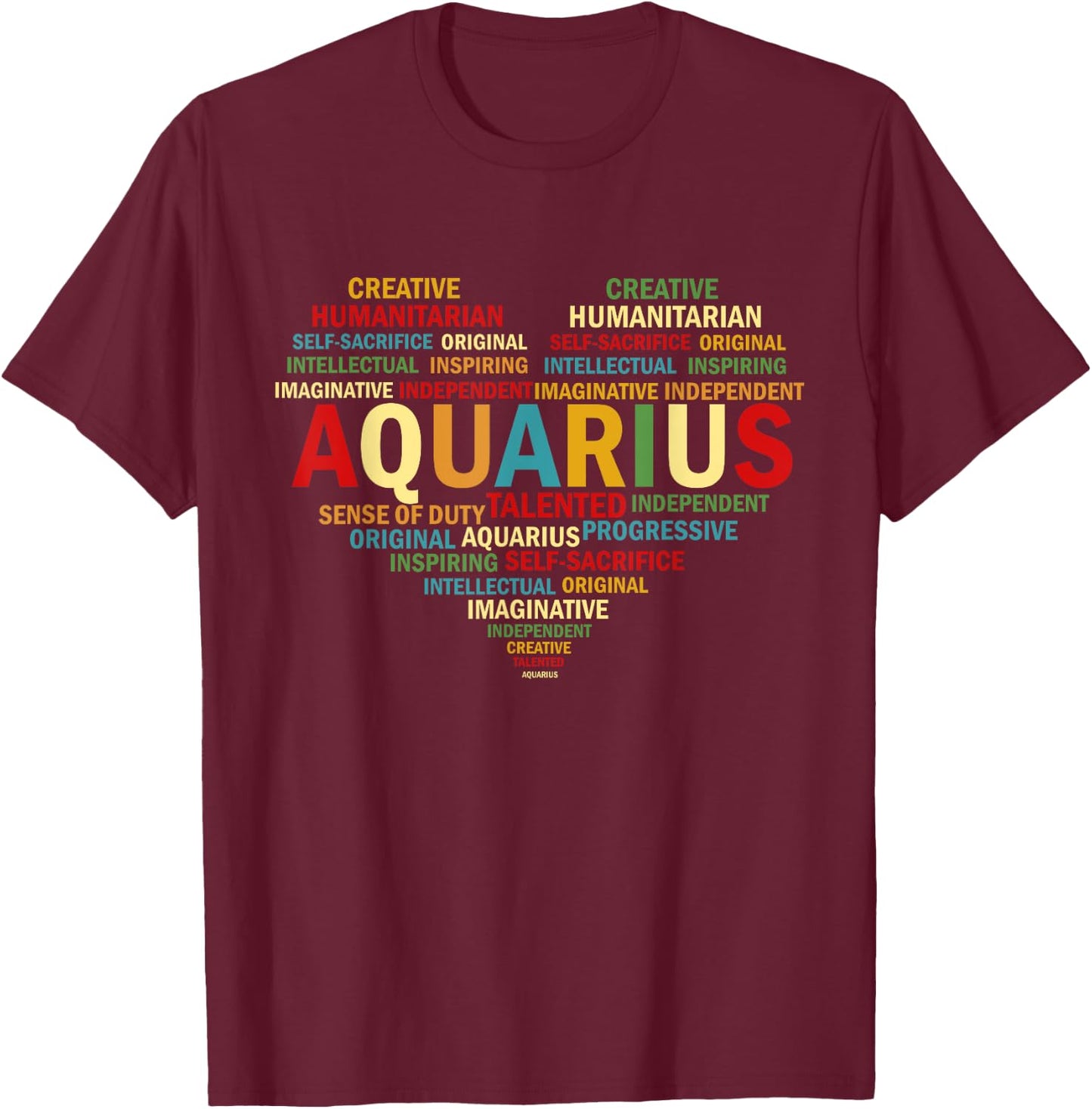 Aquarius Heart Birthday Astrology Zodiac Sign T-Shirt - T-Shirt | Maroon