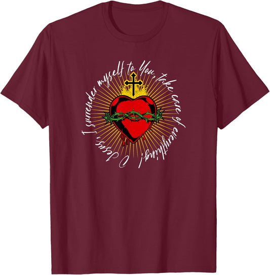 Surrender Novena O Jesus I surrender myself to You Catholic T-Shirt - T-Shirt | Maroon