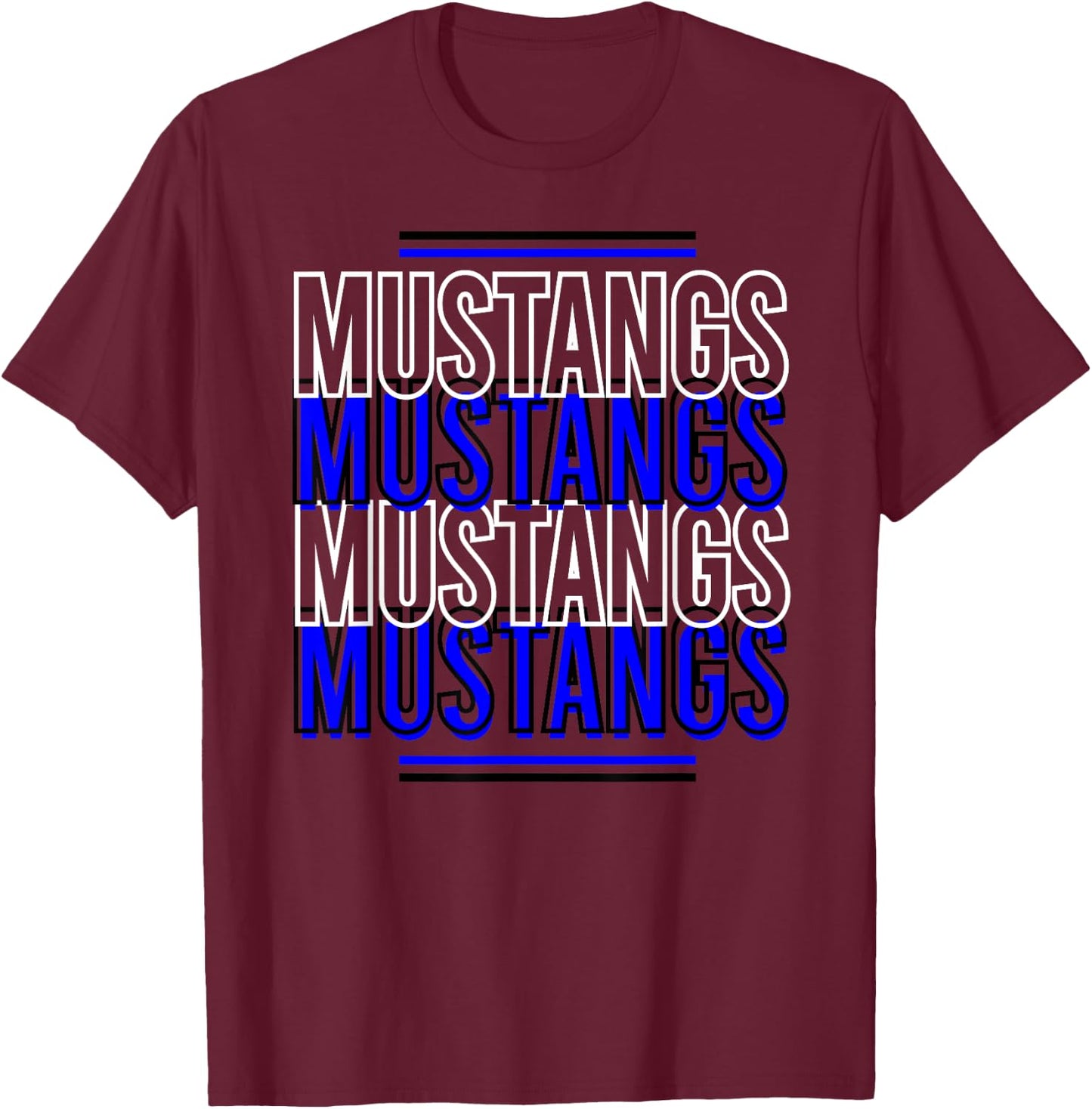 Mustangs School Spirit Blue White Black Mustangs T-Shirt - T-Shirt | Maroon