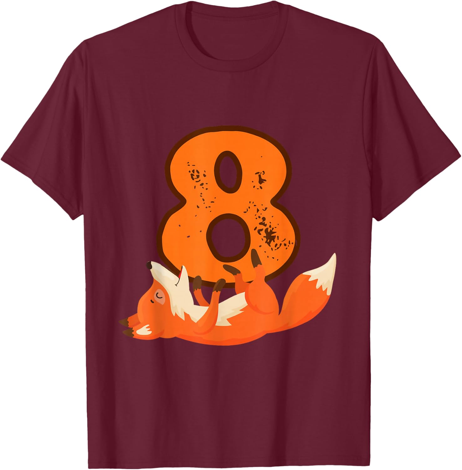 8th Birthday For Girls Gift Funny 8 Years Old Boy Fox T-Shirt - T-Shirt | Maroon