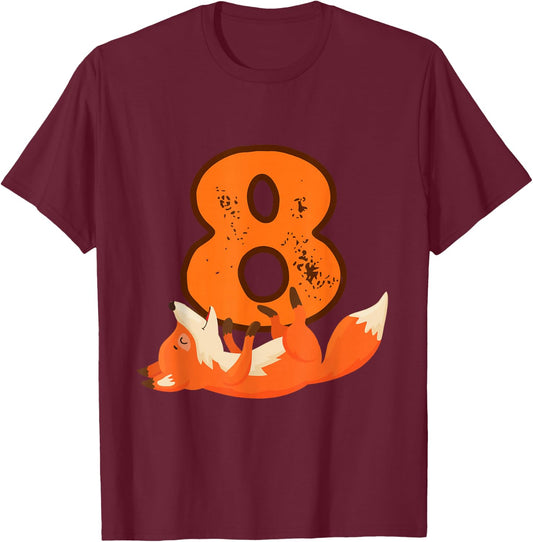 8th Birthday For Girls Gift Funny 8 Years Old Boy Fox T-Shirt - T-Shirt | Maroon
