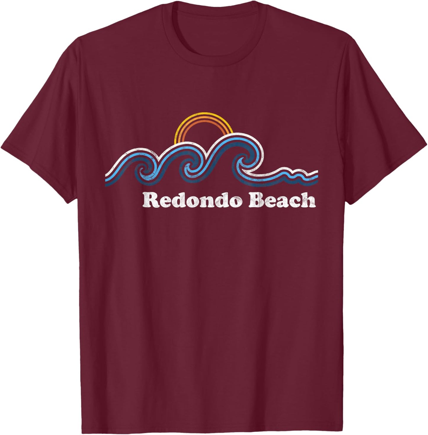Retro Redondo Beach California CA Vintage Beach Surf T-Shirt - T-Shirt | Maroon