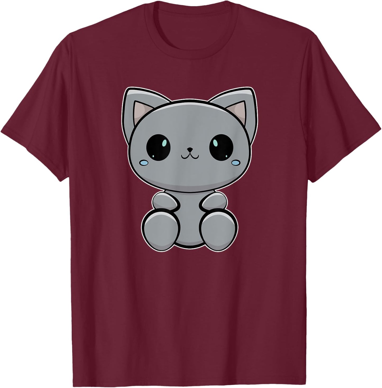 Cute Black Cat Anime Feline Neko T-Shirt - T-Shirt | Maroon