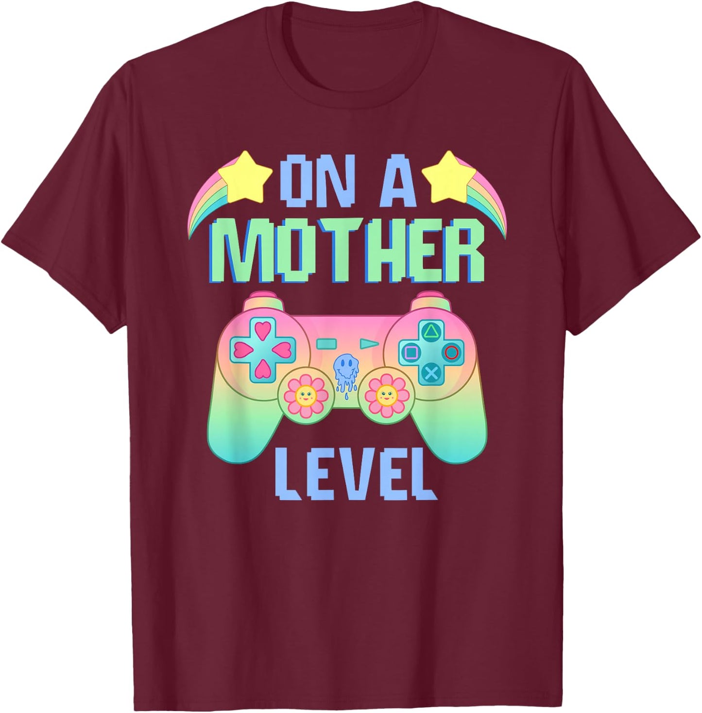 Funny Mothers Day On A Mother Level Gamer Mom Retro Gaming T-Shirt - T-Shirt | Maroon